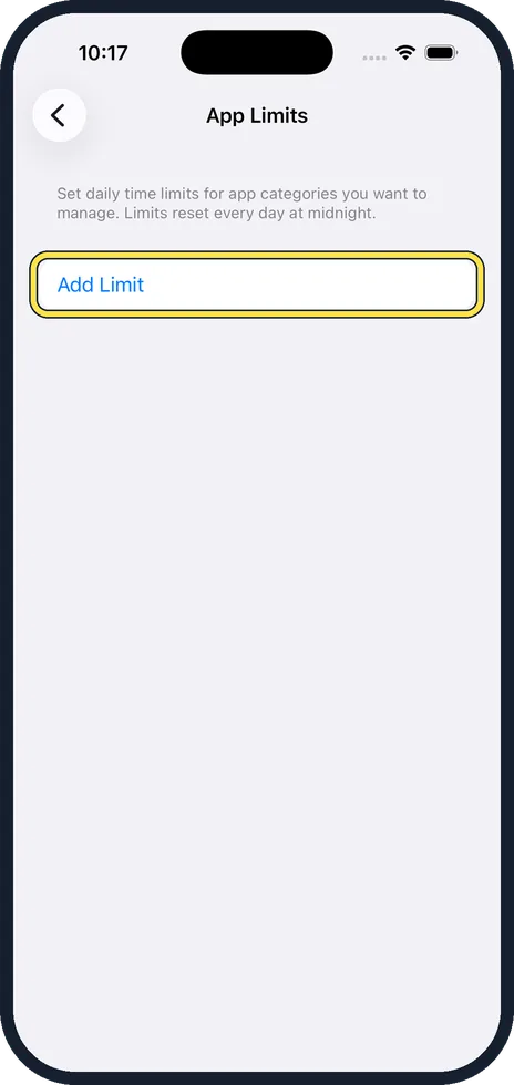 iPhone screen: Tap Add Limit