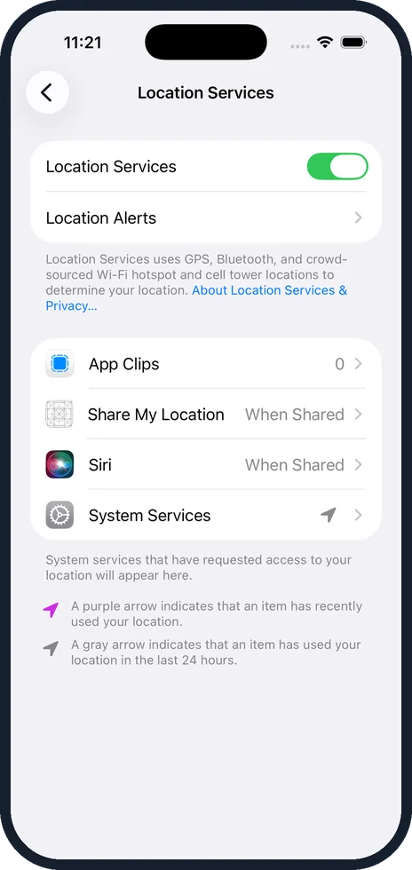 iPhone screen: Set each app