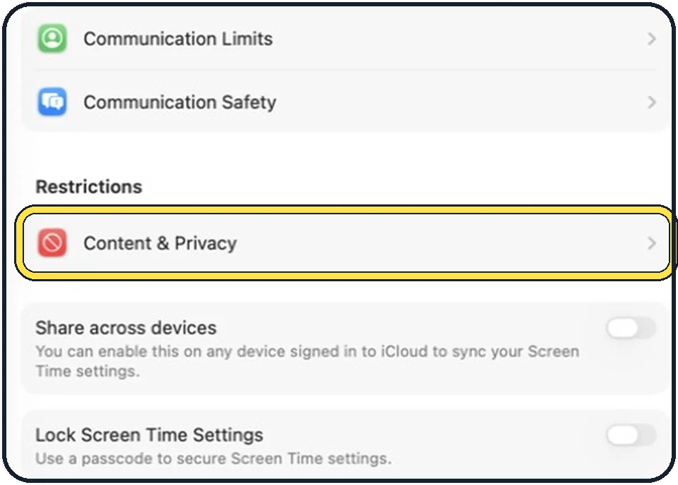 Part of the Mac System Settings window: Check Screen Time