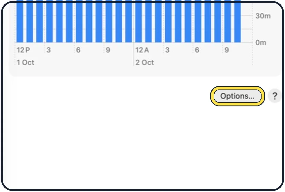 Part of the Mac System Settings window: MacBook: check the Battery options